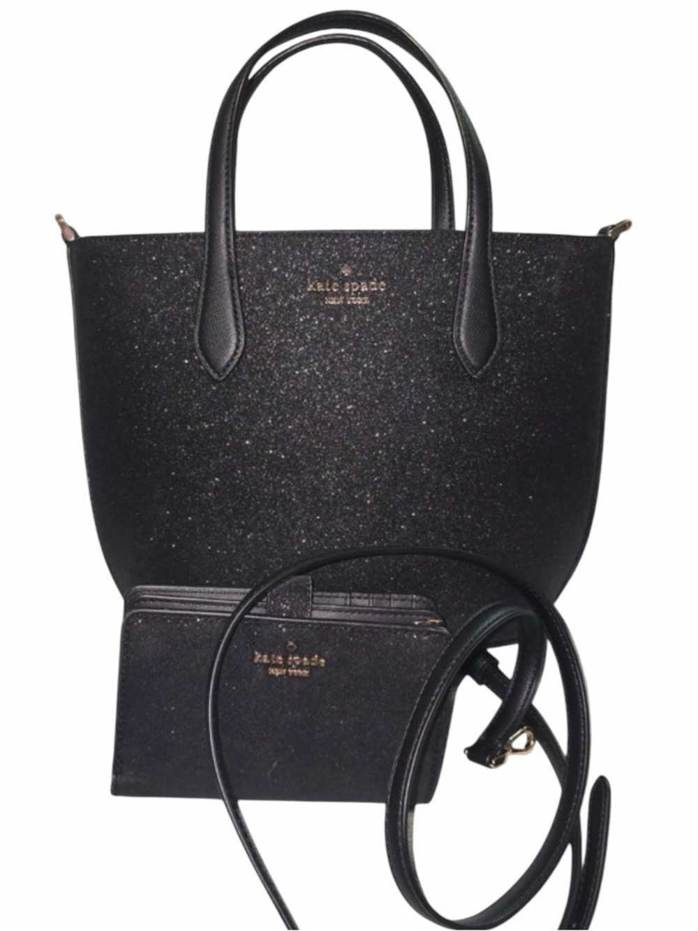 Kate Spade Black Glitter Satchel W/ Matching BiFold Wallet NWOT